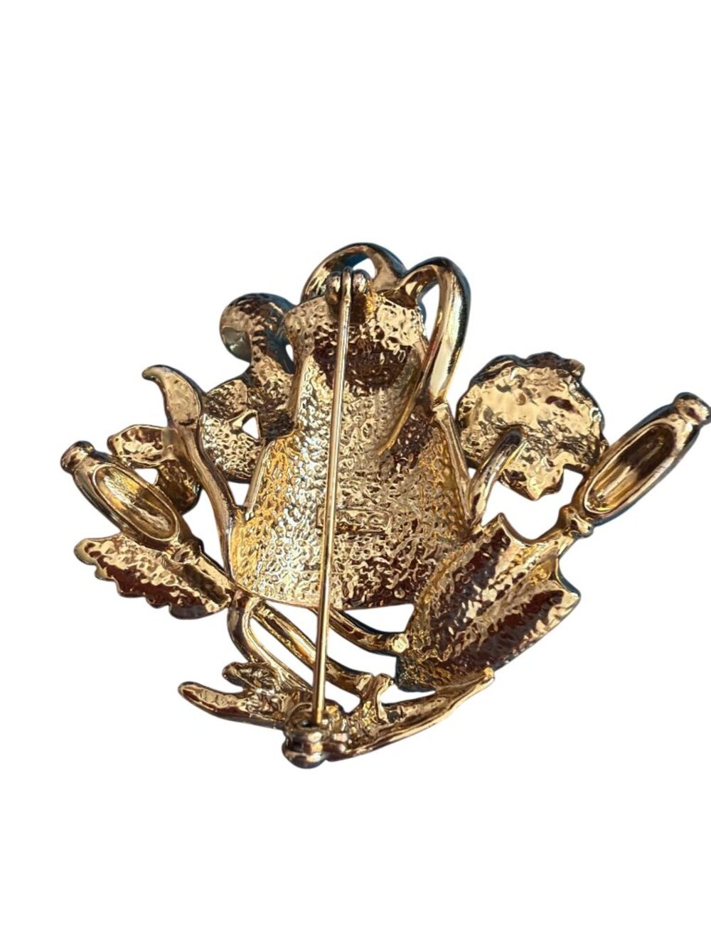 Vintage AJC Gold Tone Watering Can Flowers Brooch Pin Gardening 2.25" Estate - Picture 4 of 7